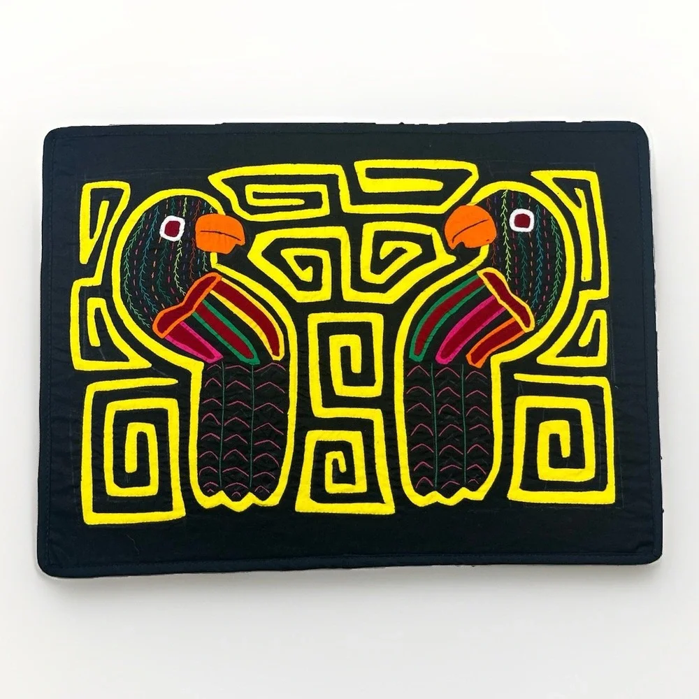 Vintage Mola Kuna 2 Black Birds Tropical Panama Star Folk Art Wall-Art Placemat